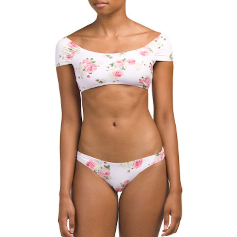 Cikada Floral Off Shoulder Crop Top Bikini